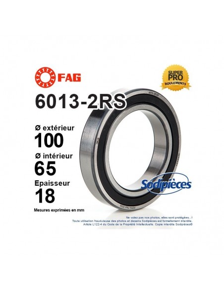 Roulement à billes 6013-2RS FAG. Double étanchéité