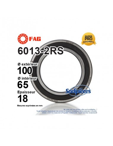 Roulement à billes 6013-2RS FAG. Double étanchéité