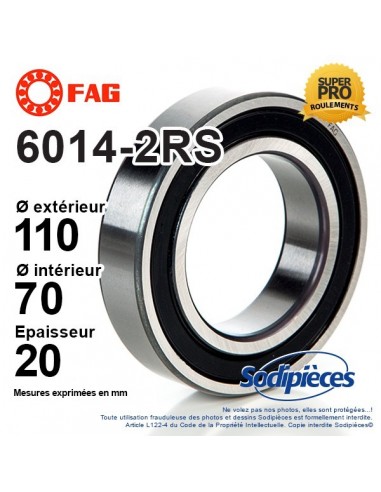 Roulement à billes 6014-2RS FAG. Double étanchéité