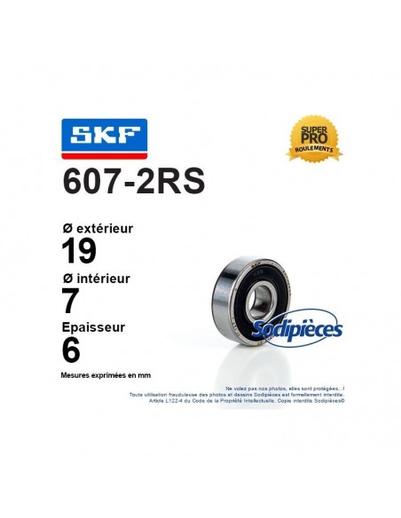 Roulement à billes 607-2RS SKF. Double étanchéité