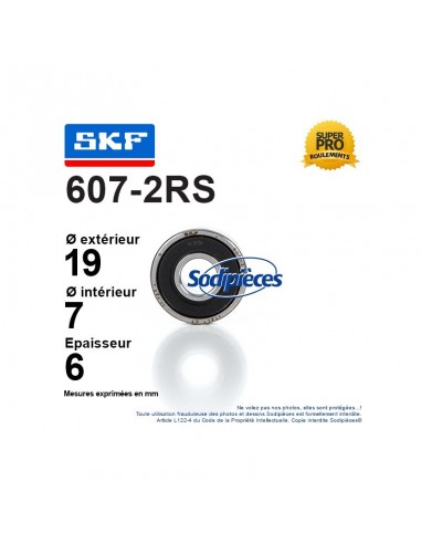 Roulement à billes 607-2RS SKF. Double étanchéité
