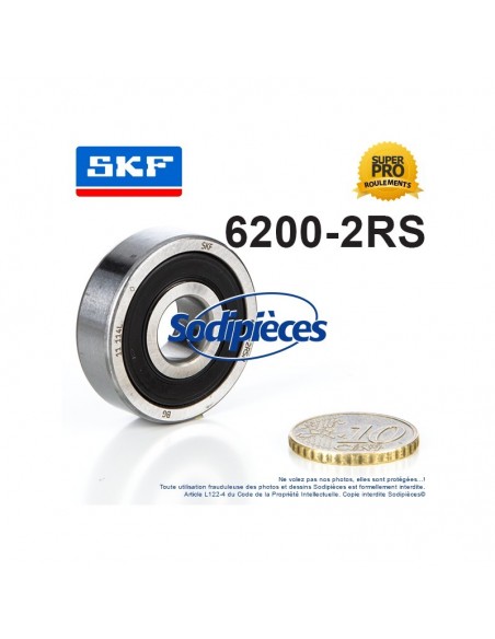 Roulement à billes 6200-2RS SKF. Double étanchéité