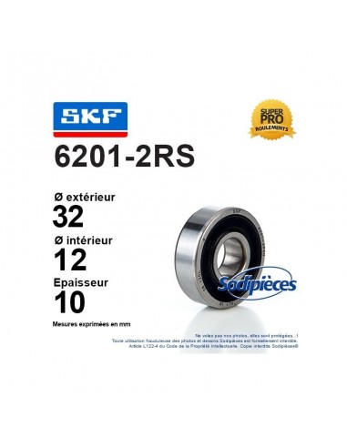Roulement à billes 6201-2RS SKF. Double étanchéité