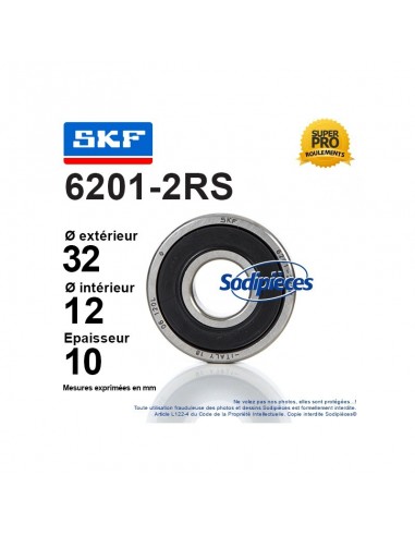 Roulement à billes 6201-2RS SKF. Double étanchéité