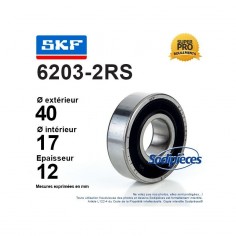 Roulement à billes 6203-2RS SKF. Double étanchéité