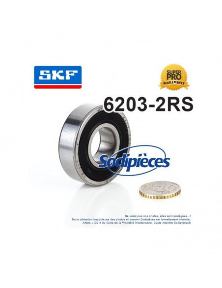 Roulement à billes 6203-2RS SKF. Double étanchéité