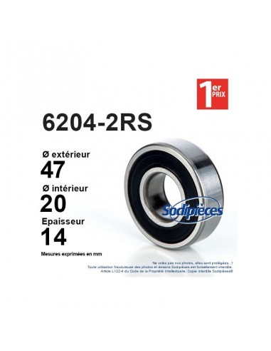 Roulement à billes 6204-2RS 1er Prix. Double étanchéité