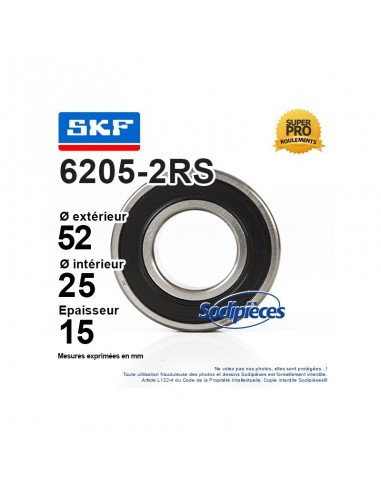 Roulement à billes 6205-2RS SKF. Double étanchéité