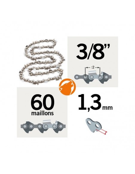Chaîne tronçonneuse KERWOOD 60 maillons 3/8, 1,3mm"