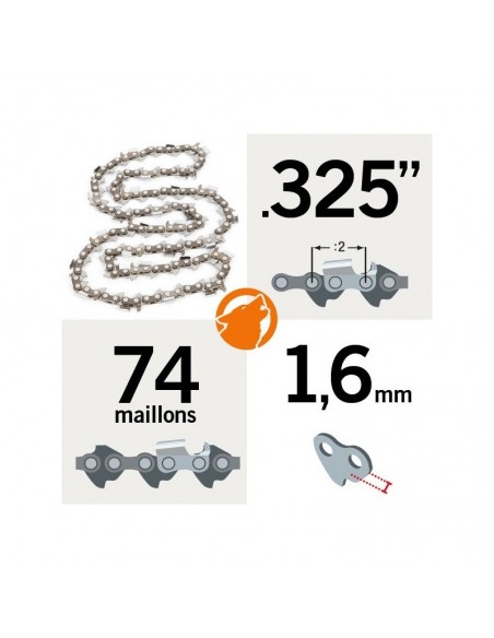 Chaîne tronçonneuse KERWOOD 74 maillons 0.325, 1,6mm"