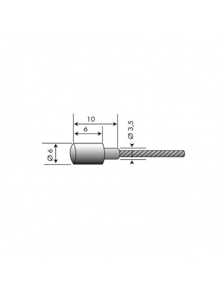 Câble souple Ø 2 mm. L : 2,5 m. Tête 6 x 6 mm. Par 20