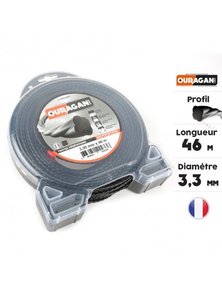 Fil débroussailleuse Ouragan 3.3 mm x 46 m. Spirale blister