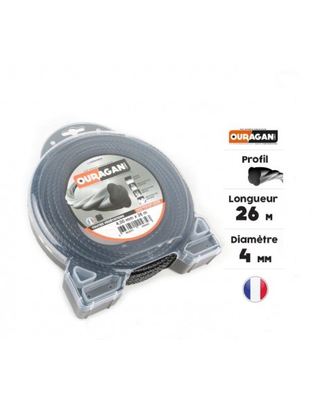 Fil débroussailleuse Ouragan 4 mm x 26 m. Spirale blister