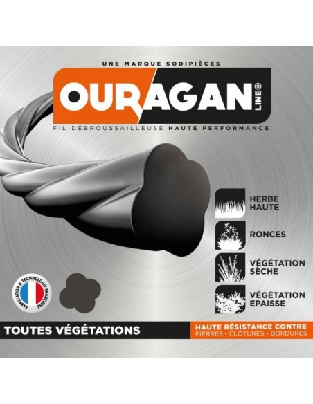 Fil débroussailleuse Ouragan 2,4 mm x 72 m. Spirale blister