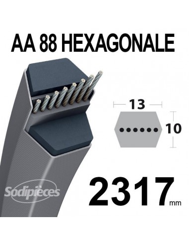 Courroie tondeuse AA88 Héxagonale. 13 mm x 2332 mm.