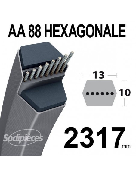 Courroie tondeuse AA88 Héxagonale. 13 mm x 2332 mm.