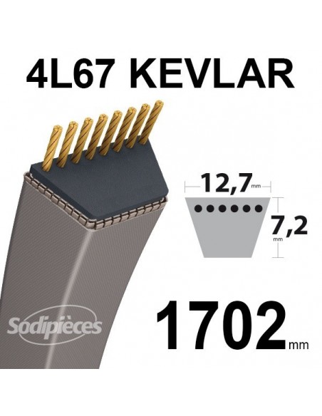 Courroie tondeuse 4L67 Kevlar Trapézoïdale. 12,7 mm x 1702 mm.