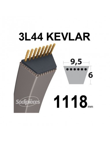 Courroie tondeuse 3L440 Kevlar Trapézoïdale. 9,5 mm x 1118 mm.