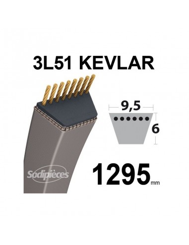 Courroie tondeuse 3L510 Kevlar Trapézoïdale. 9,5 mm x 1295 mm.