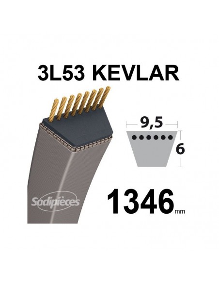 Courroie tondeuse 3L530 Kevlar Trapézoïdale. 9,5 mm x 1346 mm.
