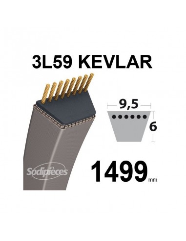 Courroie tondeuse 3L590 Kevlar Trapézoïdale. 9,5 mm x 1499 mm.