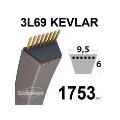 Courroie tondeuse 3L690 Kevlar Trapézoïdale. 9,5 mm x 1753 mm.