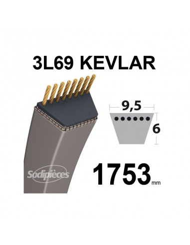 Courroie tondeuse 3L690 Kevlar Trapézoïdale. 9,5 mm x 1753 mm.