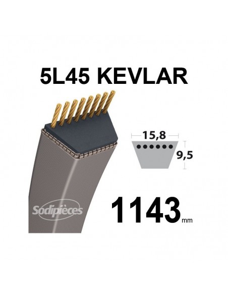 Courroie tondeuse 5L45 Kevlar Trapézoïdale. 15,8 mm x 1143 mm.