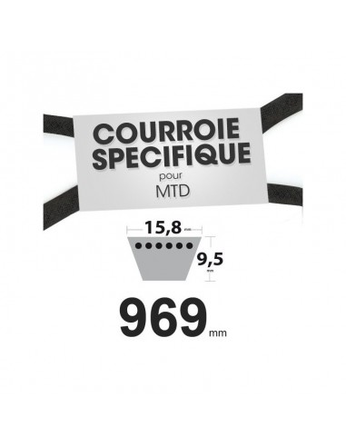 Courroie tondeuse spécifique pour MTD N° 7540240. 15,8 mm x 969 mm.