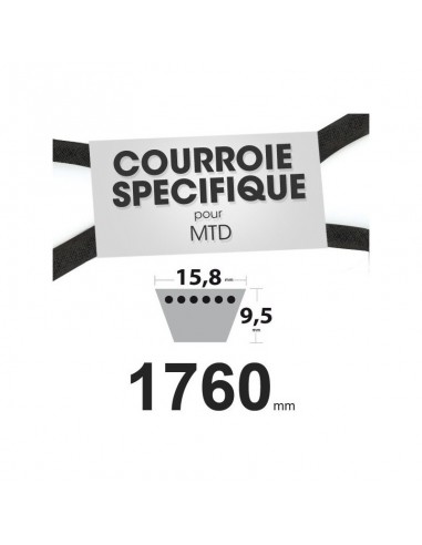 Courroie tondeuse spécifique pour MTD N° 7540329A, 954-04001, 7540433. 15,8 mm x 1760 mm.