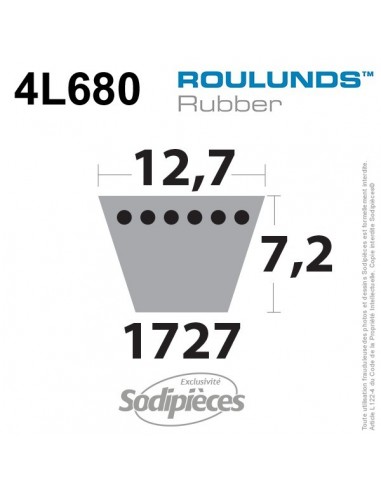 Courroie tondeuse 4L680 Roulunds Continental 12,7 x 7,2 x 1727 mm