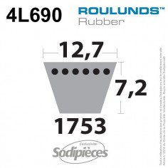 Courroie tondeuse 4L690 Roulunds Continental 12,7 x 7,2 x 1753 mm 2