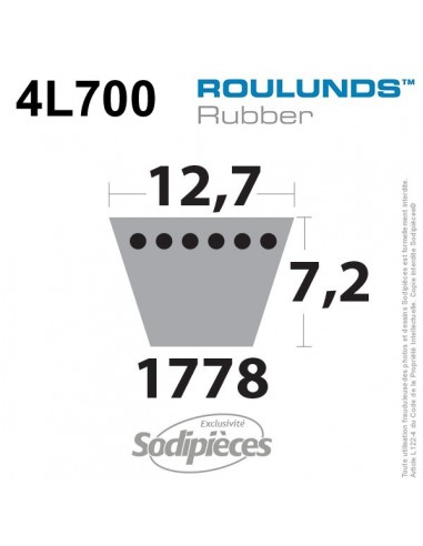 Courroie tondeuse 4L700 Roulunds Continental 12,7 x 7,2 x 1778 mm