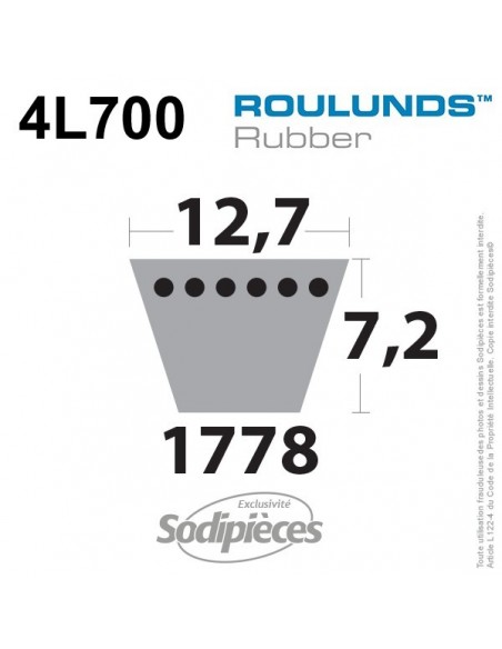 Courroie tondeuse 4L700 Roulunds Continental 12,7 x 7,2 x 1778 mm