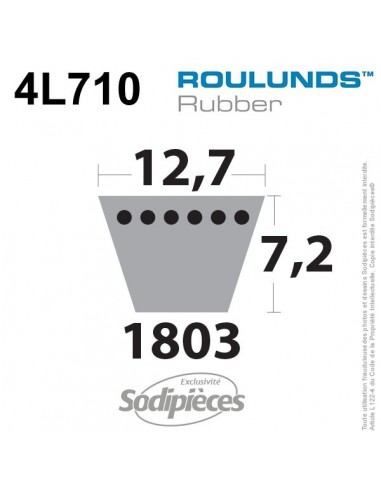 Courroie tondeuse 4L710 Roulunds Continental 12,7 x 7,2 x 1803 mm