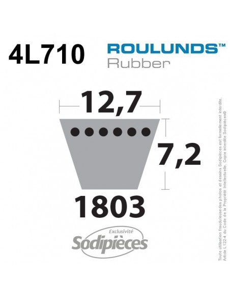Courroie tondeuse 4L710 Roulunds Continental 12,7 x 7,2 x 1803 mm