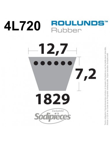 Courroie tondeuse 4L720 Roulunds Continental 12,7 x 7,2 x 1829 mm