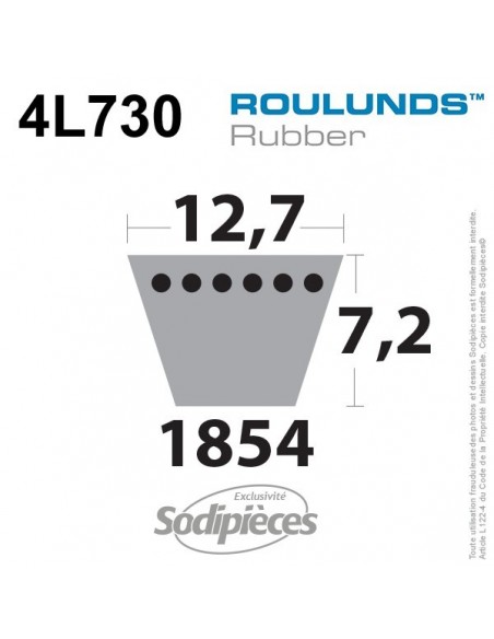 Courroie tondeuse 4L730 Roulunds Continental 12,7 x 7,2 x 1854 mm