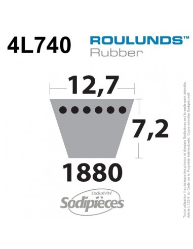 Courroie tondeuse 4L740 Roulunds Continental 12,7 x 7,2 x 1880 mm