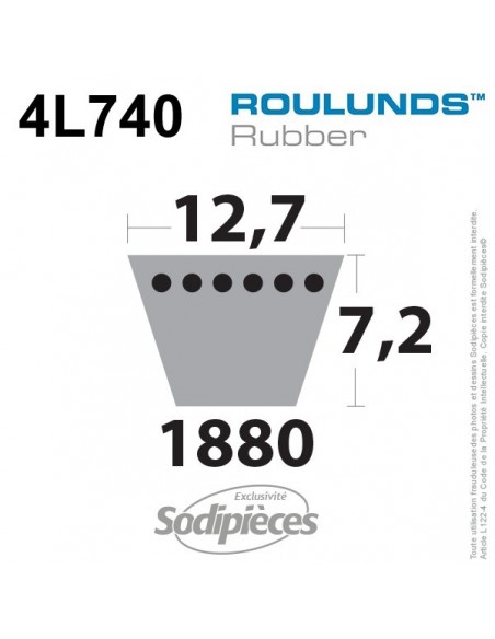 Courroie tondeuse 4L740 Roulunds Continental 12,7 x 7,2 x 1880 mm