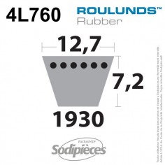 Courroie tondeuse 4L760 Roulunds Continental 12,7 x 7,2 x 1930 mm 2