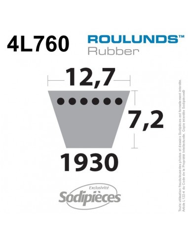 Courroie tondeuse 4L760 Roulunds Continental 12,7 x 7,2 x 1930 mm