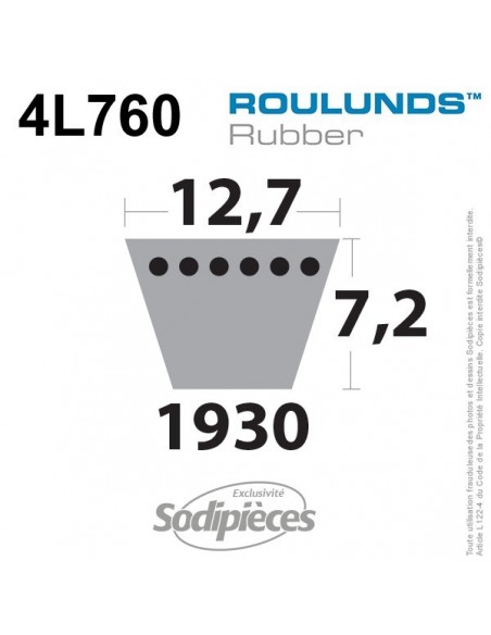 Courroie tondeuse 4L760 Roulunds Continental 12,7 x 7,2 x 1930 mm