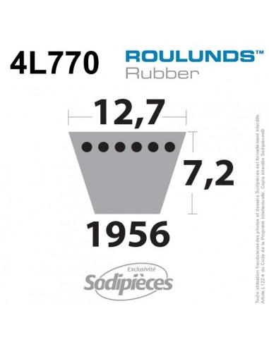 Courroie tondeuse 4L770 Roulunds Continental 12,7 x 7,2 x 1956 mm