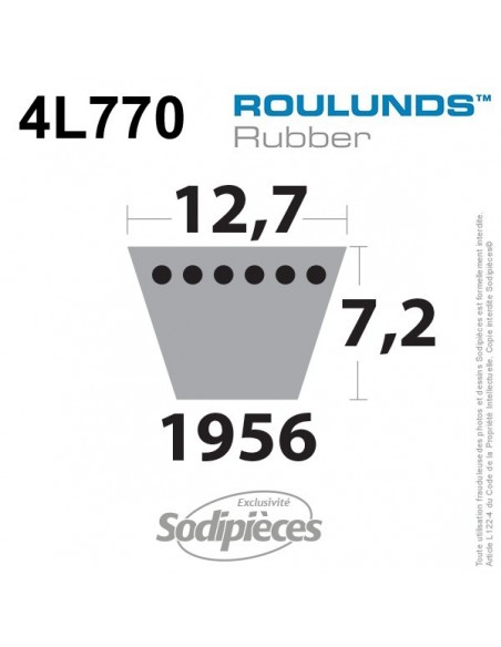 Courroie tondeuse 4L770 Roulunds Continental 12,7 x 7,2 x 1956 mm