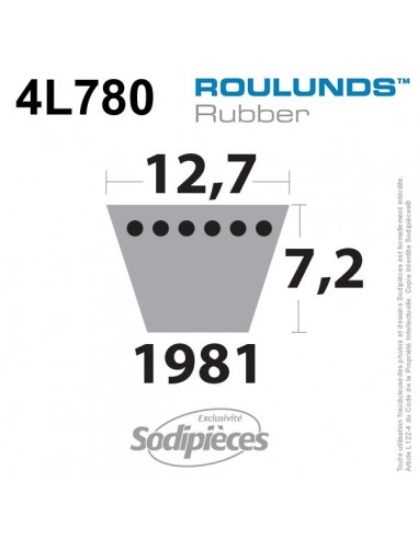 Courroie tondeuse 4L780 Roulunds Continental 12,7 x 7,2 x 1981 mm
