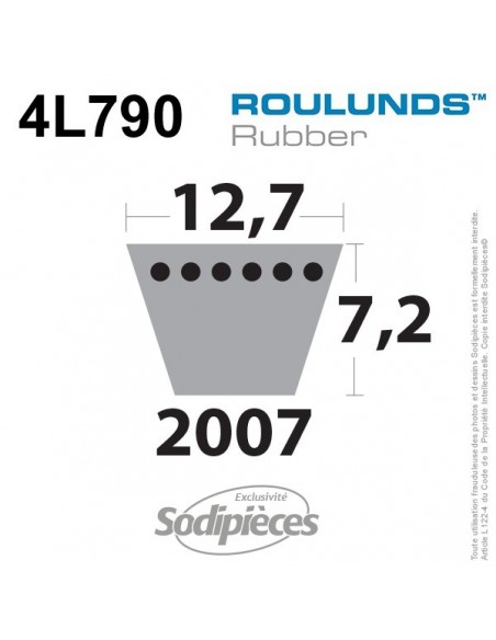Courroie tondeuse 4L790 Roulunds Continental 12,7 x 7,2 x 2007 mm