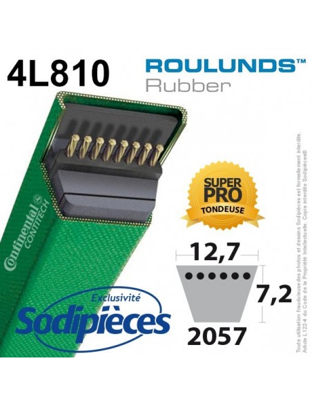 Courroie tondeuse 4L810 Roulunds Continental 12,7 x 7,2 x 2057 mm