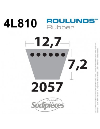 Courroie tondeuse 4L810 Roulunds Continental 12,7 x 7,2 x 2057 mm