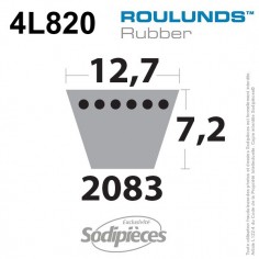 Courroie tondeuse 4L820 Roulunds Continental 12,7 x 7,2 x 2083 mm 2